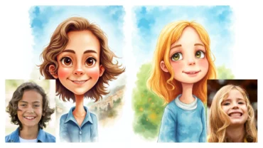 Custom Printable Caricature Portraits Watercolor Style