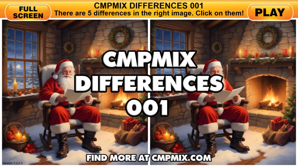 Cmpmix Differences 001 - Find 5 Differences - Christmas - Santa Claus - Free Browser Game
