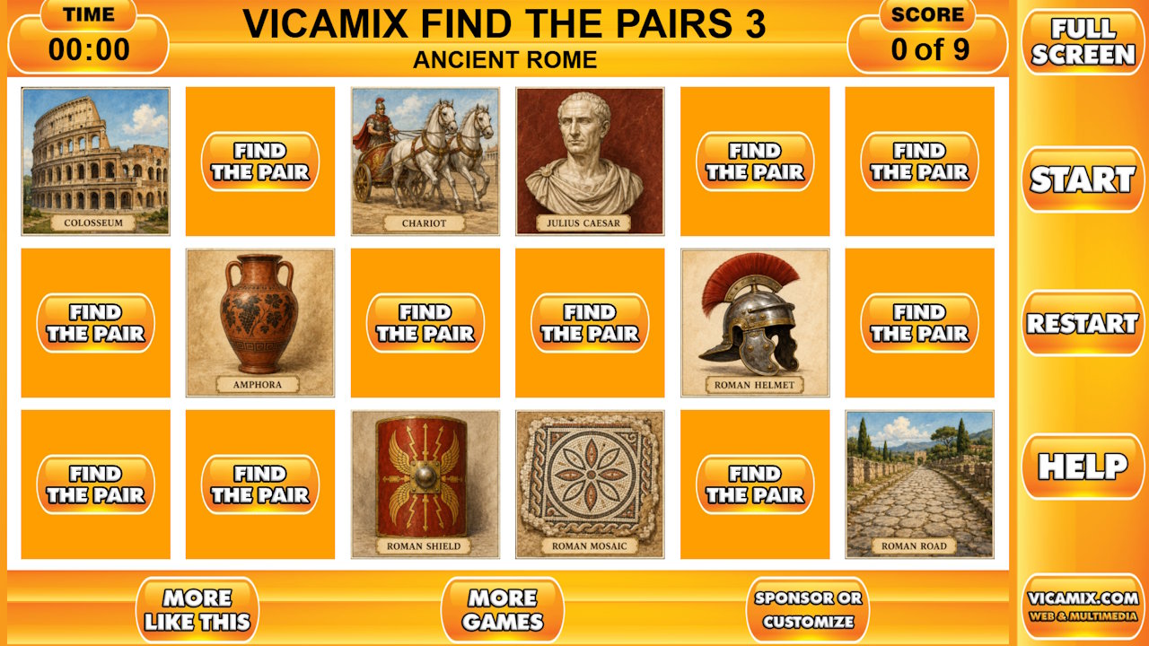 Find The Pairs 3 - Ancient Rome - Browser Game